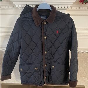 Polo by Ralph Lauren Kids Navy Quilted Jacket with Brown Details/ Removable Hood